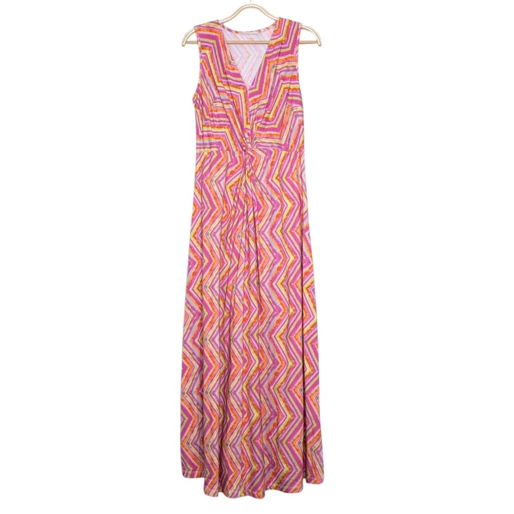 Soft Surroundings Giselli Maxi Dress Small Zigzag Print Twist Front Sleeveless - Picture 12 of 13